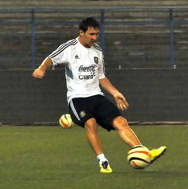 Lionel Messi in a practice session in Kolkata
