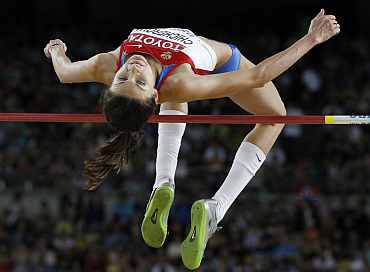Anna Chicherova of Russia competes during the women's high jump final at the IAAF World Athletics Championships in Daegu
