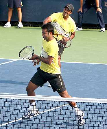 LEander Paes and Mahesh Bhupathi in action