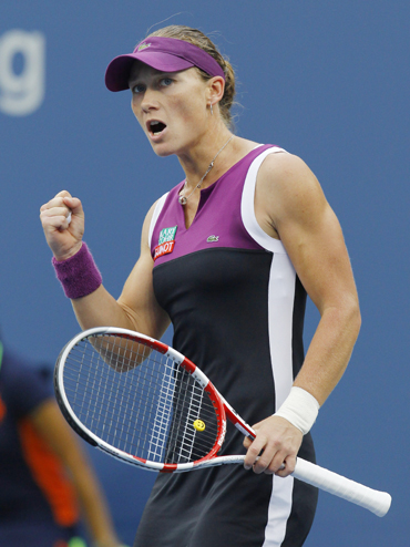 Samantha Stosur of Australia celebrates a point against Serena Williams of the U.S. during their finals match at the U.S. Open