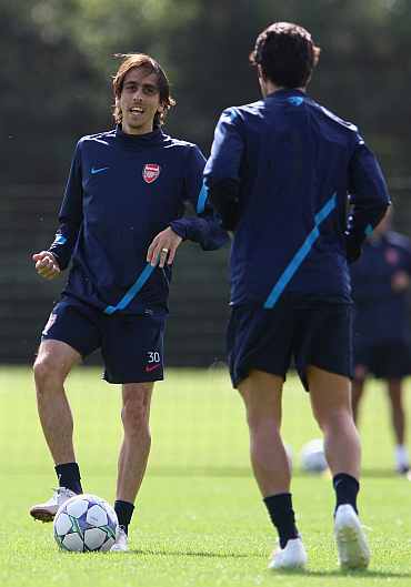 Yossi Benayoun during a practice session ahead of their UEFA Champions League Group match against Borussia Dortmund