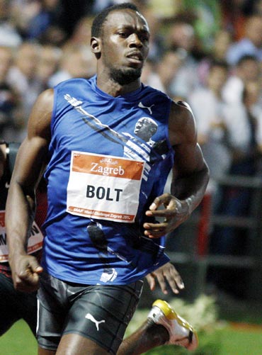 Usain Bolt sprints to win the men's 100 meters at the IAAF Grand Prix International Athletic meet in Zagreb on Tuesday