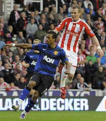 Manchester United's Nani celebrates after scoring