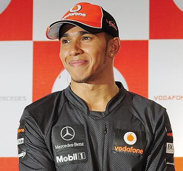 Lewis Hamilton during a news conference in Bangalore on Tuesday