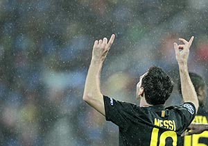 Barcelona's Lionel Messi celebrates after scoring against BATE on Wednesday