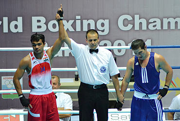 Vikas Krishnan Yadav (left) declared winner at World Boxing Championship