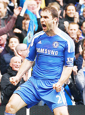 Branislav Ivanovic of Chelsea celebrates his goal