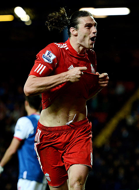 Liverpool's Andy Carroll celebrates scoring the winning goal against Blackburn Rovers on Tuesday