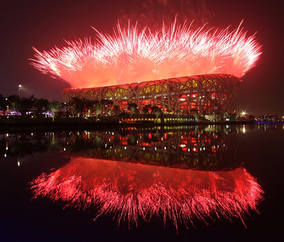 The Bird's Nest stadium during the opening ceremony of the 2008 Olympic Games in Beijing