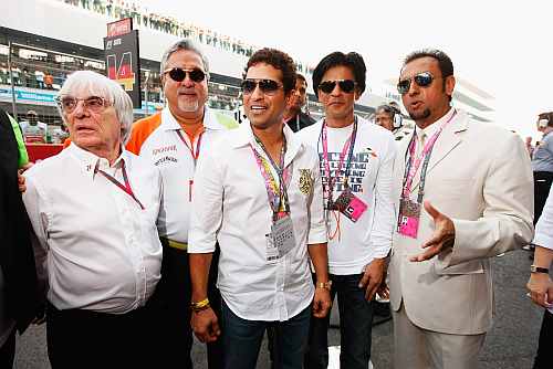 Bernie Ecclestone, Sachin Tendulkar, Vijay Mallya, Shah Rukh Khan and Gulshan Grover