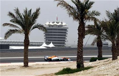 Force India driver Nico Hulkenberg of Germany drives during the first practice session of the Bahrain F1 Grand Prix at the Sakhir circuit in Manama