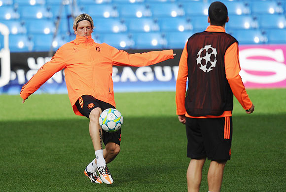 Fernando Torres of Chelsea in action during a training session