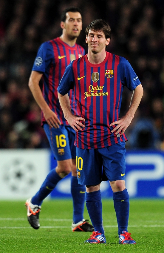 Lionel Messi after missing a penalty against Chelsea in the second leg of the Champions League semi-final