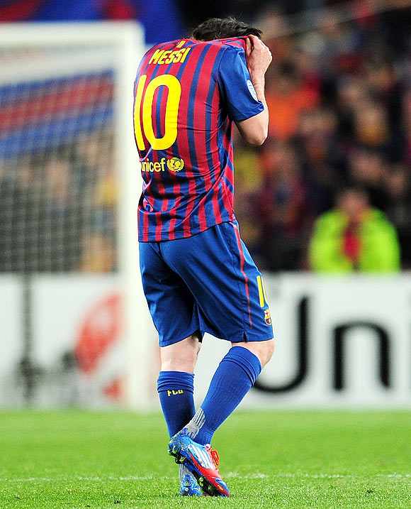 Lionel Messi reacts after missing the penalty on Tuesday