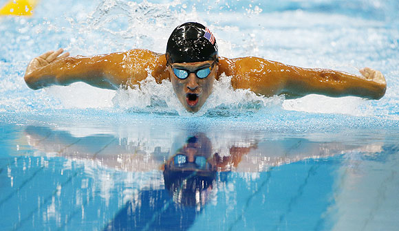 Ryan Lochte of the US swims to a second place finish in the men's 200m individual medley final on Thursday