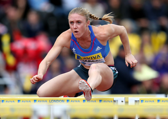 Sally Pearson of Australia in action in the 100m hurdles during day two of the Aviva London Grand Prix at Crystal Palace
