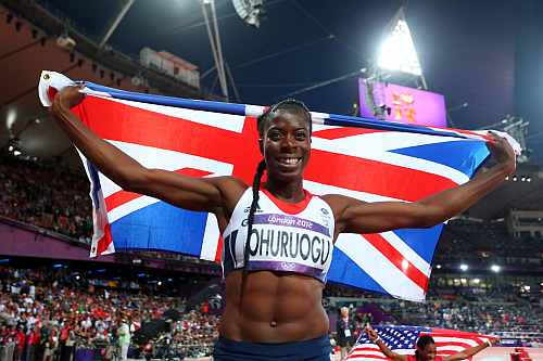 Christine Ohuruogu of Great Britain celebrates winning silver in the Women's 400m final