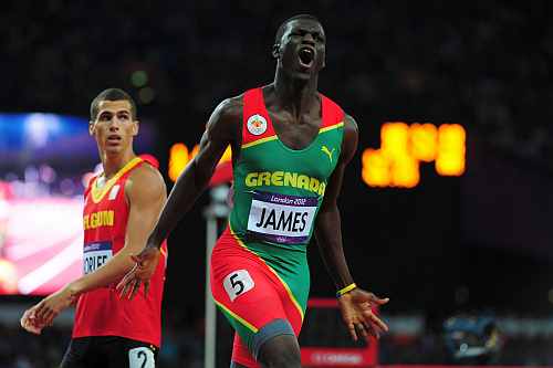 Kirani James of Grenada reacts after winning the gold medal in the Men's 400m final