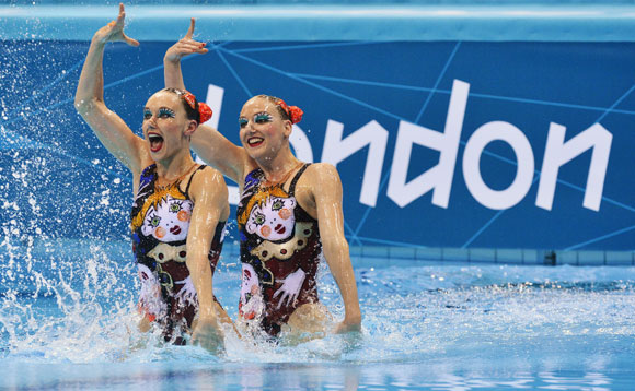 Russia's Natalia Ishchenko and Svetlana Romashina perform in the synchronised swimming duets final