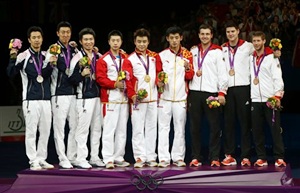 The Korean, Chinese and Germnay team after the TT medal ceremony