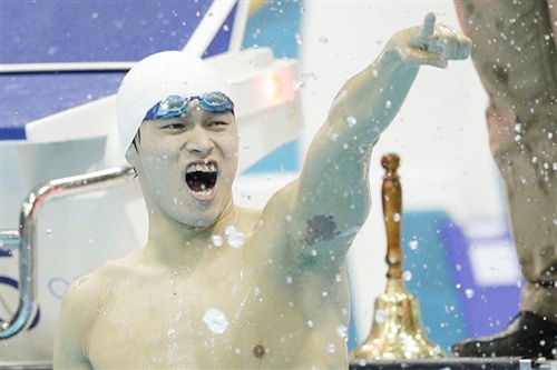 Gold medallist China's Sun Yang reacts after winning