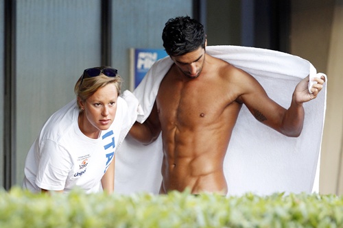Italian swimmer Federica Pellegrini (left) and her boyfriend Filippo Magnini