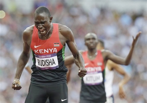 Kenya's David Lekuta Rudisha crosses the line to win the men's 800-meter