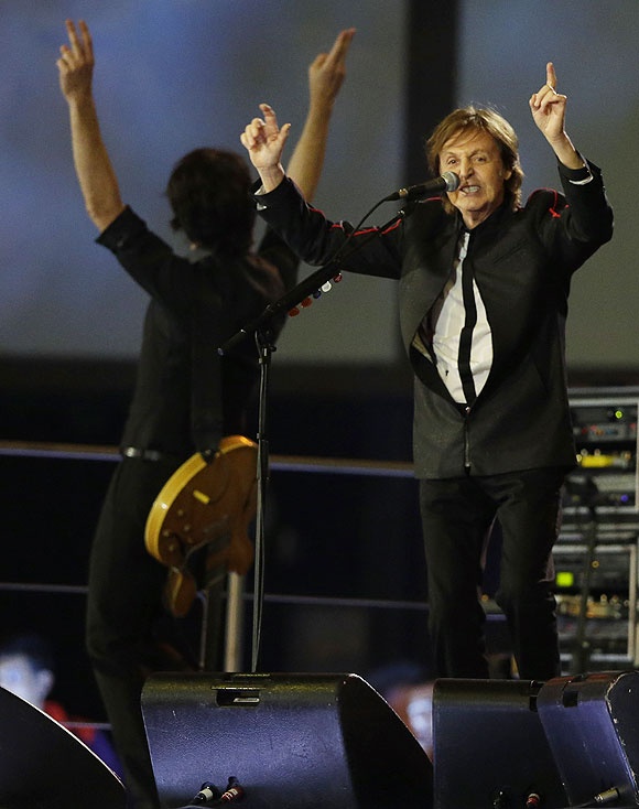 Sir Paul McCartney performs during the Opening Ceremony of the London Olympics