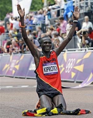 Stephen Kiprotich after winning the marathon