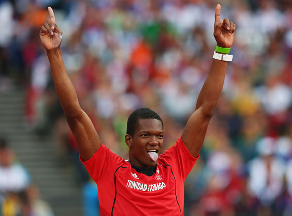 Keshorn Walcott of Trinidad and Tobago celebrates after a throw during the Men's Javelin Throw Final