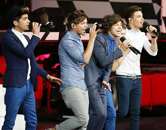 Boy band One Direction performs at the closing ceremony of the London 2012 Olympic Games