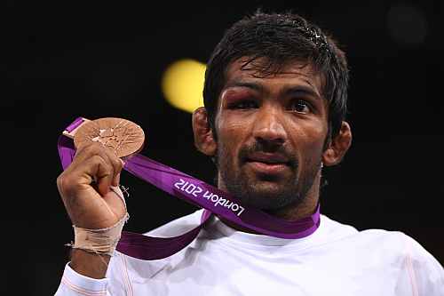 Bronze medalist Yogeshwar Dutt of India in the Men's Freestyle 60 kg Wrestling