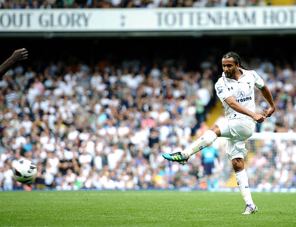 Benoit Assou-Ekotto of Tottenham Hotspur scores the opening goal