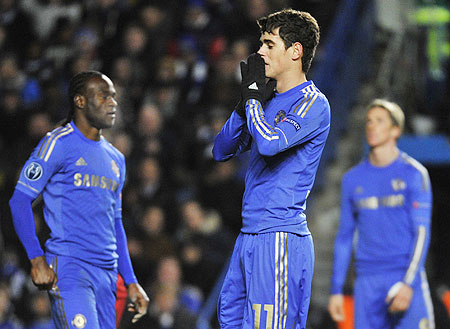 Chelsea's Oscar reacts during their Champions League Group E match against FC Nordsjaelland at Stamford Bridge on Wednesday