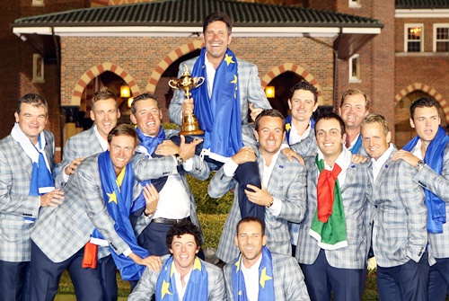 Team Europe celebrate after winning the Ryder Cup