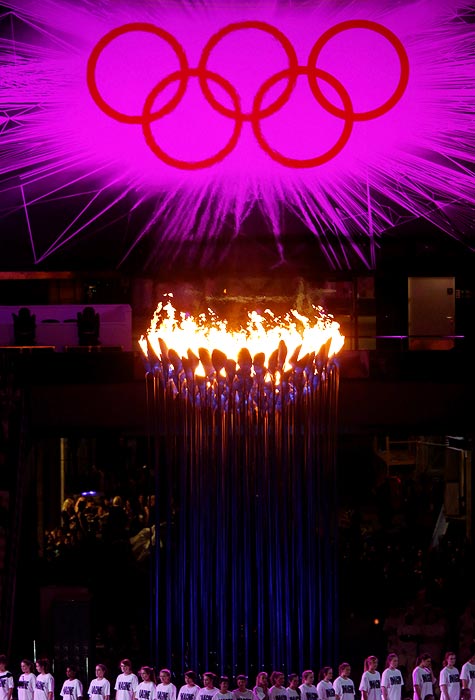 The Olympic Cauldron underneath the Olympic rings