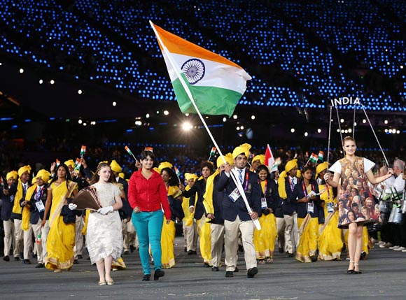 Sushil Kumar carries the Indian flag during the opening ceremony of the London 2012 Olympic Games