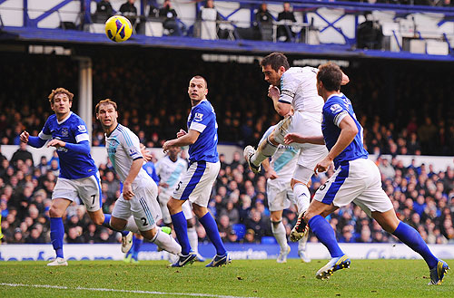 Chelsea's Frank Lampard heads equalise against Everton during their Premier League match on Sunday