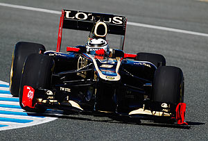 Kimi Raikkonen of Finland and Lotus drives the new Lotus E20 at the Circuito de Jerez in Jerez de la Frontera, Spain, on Monday
