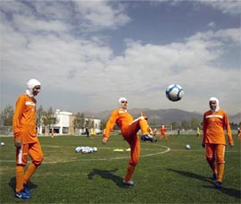 Iran's women's national soccer team during a practice session in Tehran
