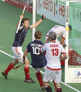 Fabien Magner celebrates after earning the equaliser for France