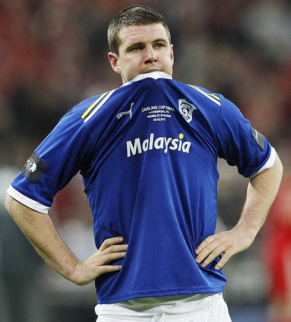 Cardiff City's Anthony Gerrard reacts after their English League Cup final against Liverpool