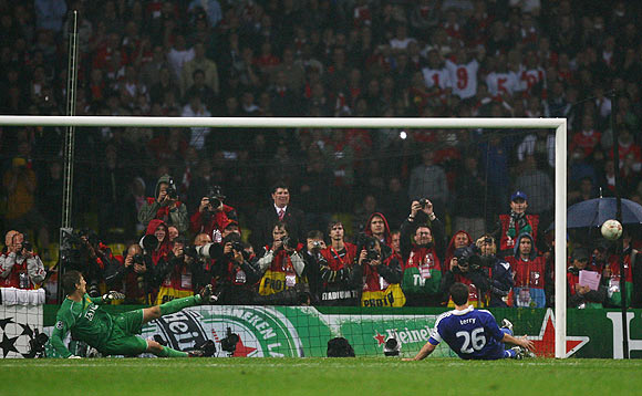 John Terry misses a penalty during the UEFA Champions League Final match against Manchester United