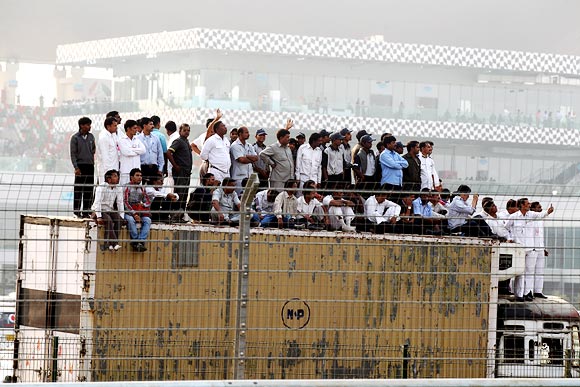 Fans at the inaugural Indian F1 Grand Prix at the Buddh International Circuit in Noida