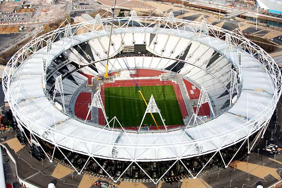 An aerial view of the Olympic Stadium in London