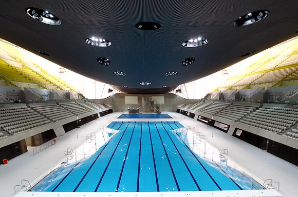 A general view of the Olympic swimming pool at the Aquatics Centre