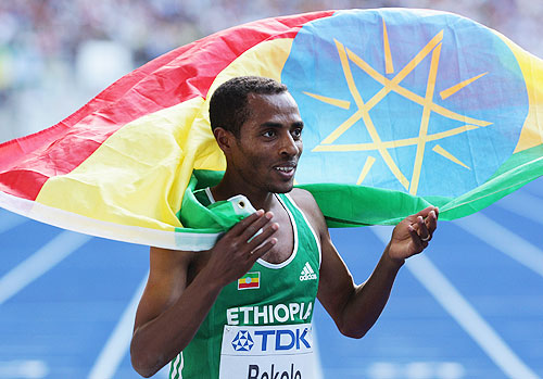 Kenenisa Bekele of Ethiopia celebrates