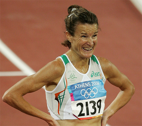 Sonia O'Sullivan of Ireland is seen after the women's 5000 metre event on August 20, 2004 during the Athens 2004 Summer Olympic Games