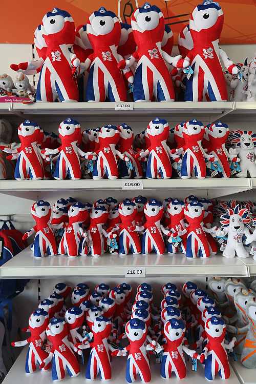 Mascot of London Olympics Games in the Olympic merchandise store at Olympic Park