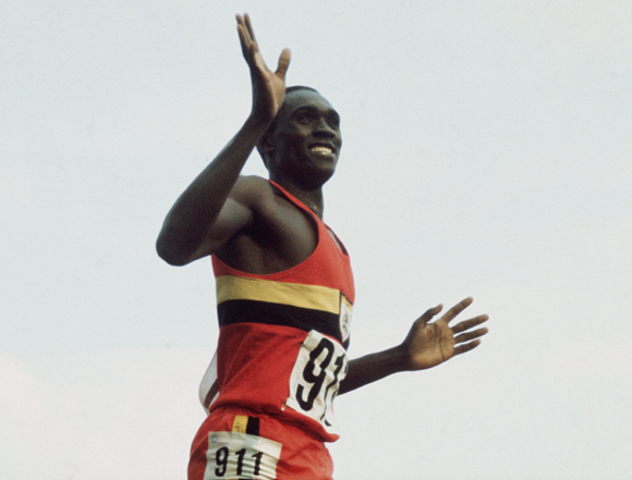 Ugandan athlete John Akii-Bua wins the 400 metre hurdles at the Olympic Games in the Olympic Stadium, Munich